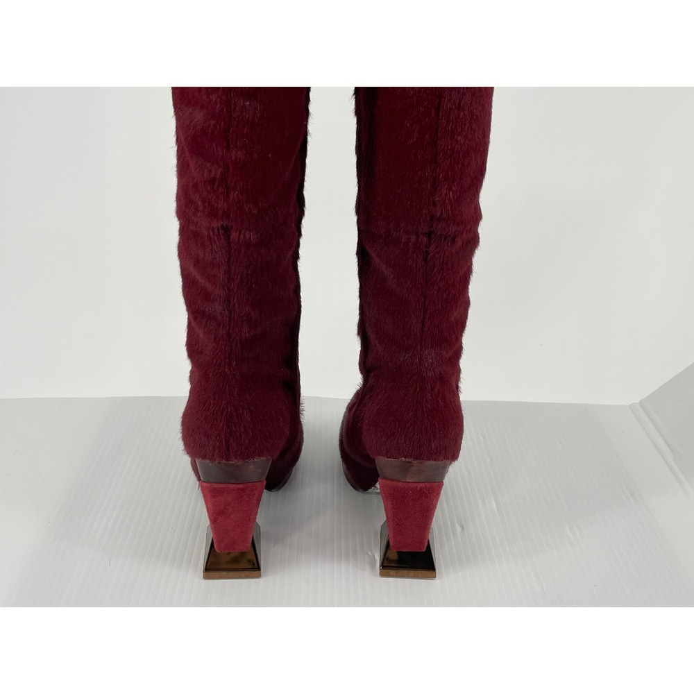 Irregular Choice Ascension‎ Boots Burgundy Pony Hair Sculptural Heel US 7 EU 38 - Picture 8 of 11